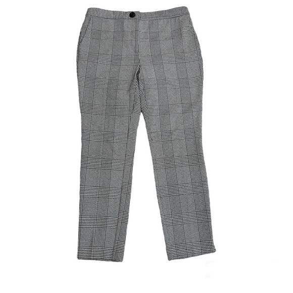 Zara black white plaid check stretchy slim ankle pants Sz L - Picture 1 of 12